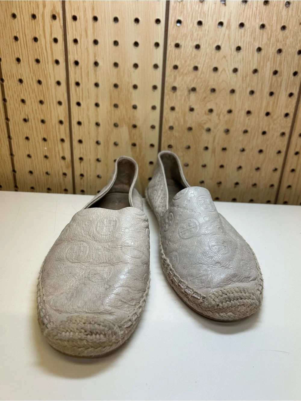 Tory Burch Cream Leather Logo Espadrille Slip-Ons